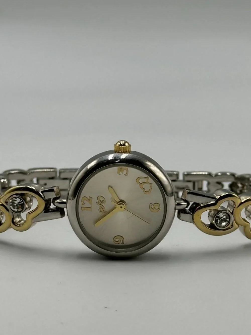 3/$30 Rhinestone Heart Band Watch Women Silver Gold Two Tone New Battery 7.5 